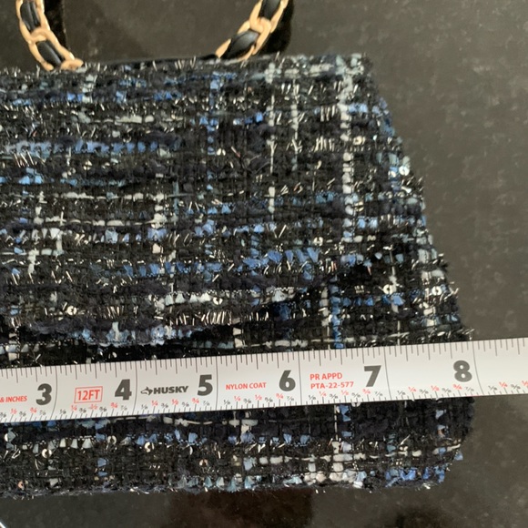 Mini Tweed Blue Black White Fabric Gold Chain Link Shoulder Handbag - Picture 14 of 14